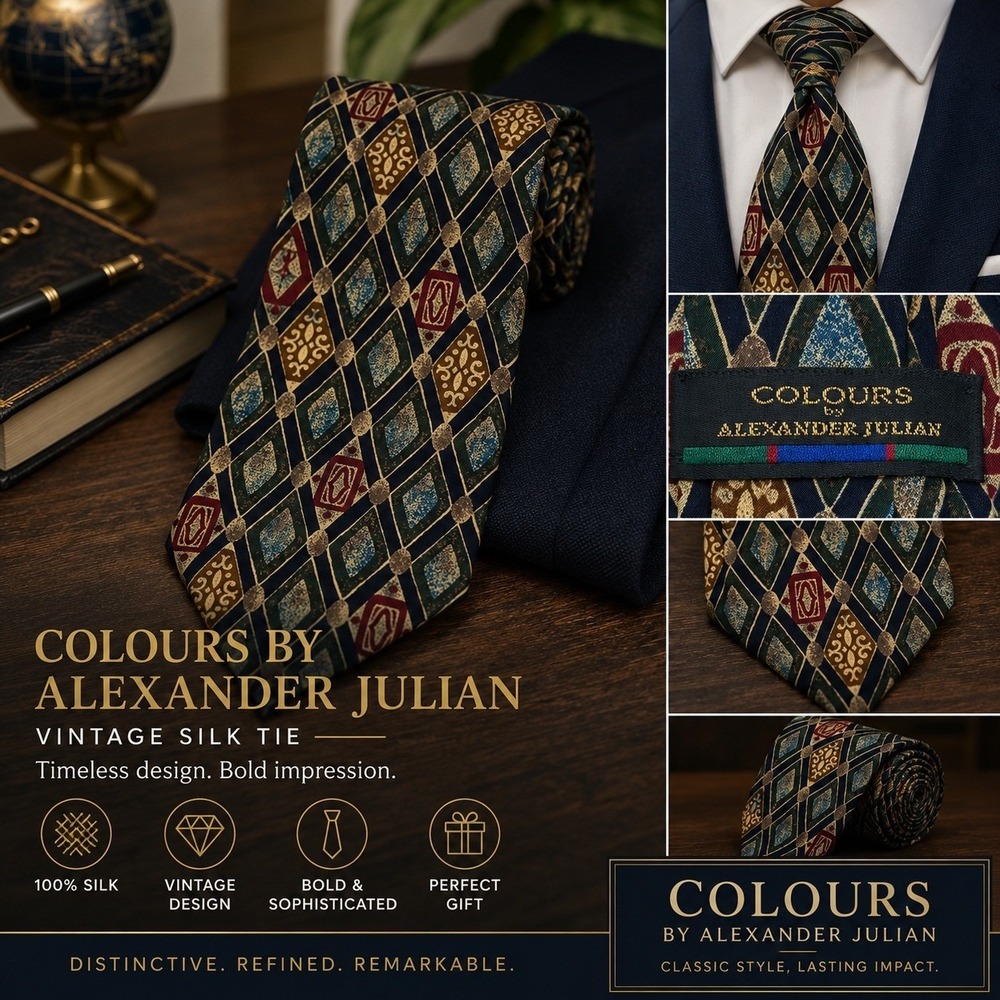 Alexander Julian Colours Tie Geometric pattern 100% Silk Excellent Condition
